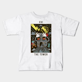 The Tower - Mystical Medleys - Vintage Cartoon Tarot (White) Kids T-Shirt